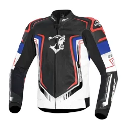 BELA BEAST MEN'S LEATHER JACKET BLACK WHITE BLUE RED