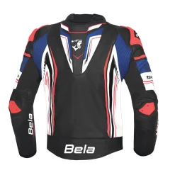 BELA BEAST MEN'S LEATHER JACKET BLACK WHITE BLUE RED