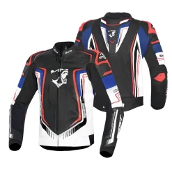 BELA BEAST MEN'S LEATHER JACKET BLACK WHITE BLUE RED