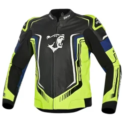 BELA BEAST MEN'S LEATHER JACKET BLACK WHITE YELLOW BLUE