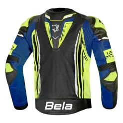 BELA BEAST MEN'S LEATHER JACKET BLACK WHITE YELLOW BLUE