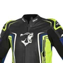 BELA BEAST MEN'S LEATHER JACKET BLACK WHITE YELLOW BLUE