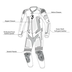 Bela Beast Motorcycle Suit Black/White/Dark Grey One-Piece Suit (1 Piece)