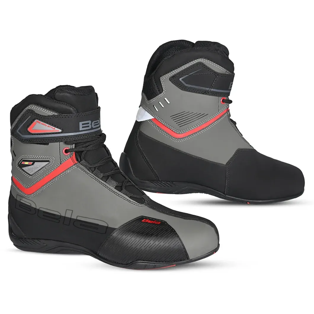 BELA BLAZE MAN LEATHER MOTORCYCLE BOOTS BLACK GREY RED