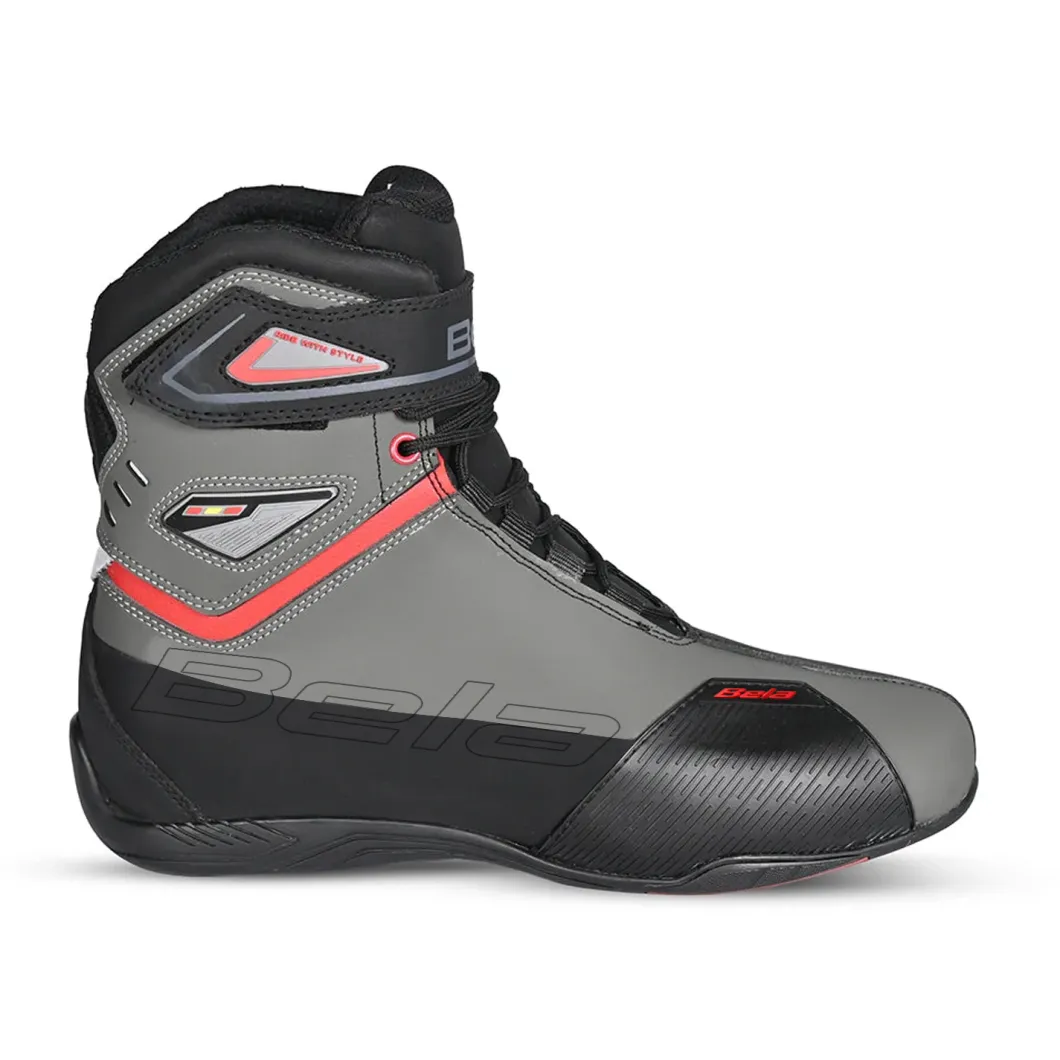 BELA BLAZE MAN LEATHER MOTORCYCLE BOOTS BLACK GREY RED