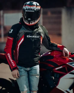 Bela Cordaniel Motorcycle Jacket Black Dark Grey Red