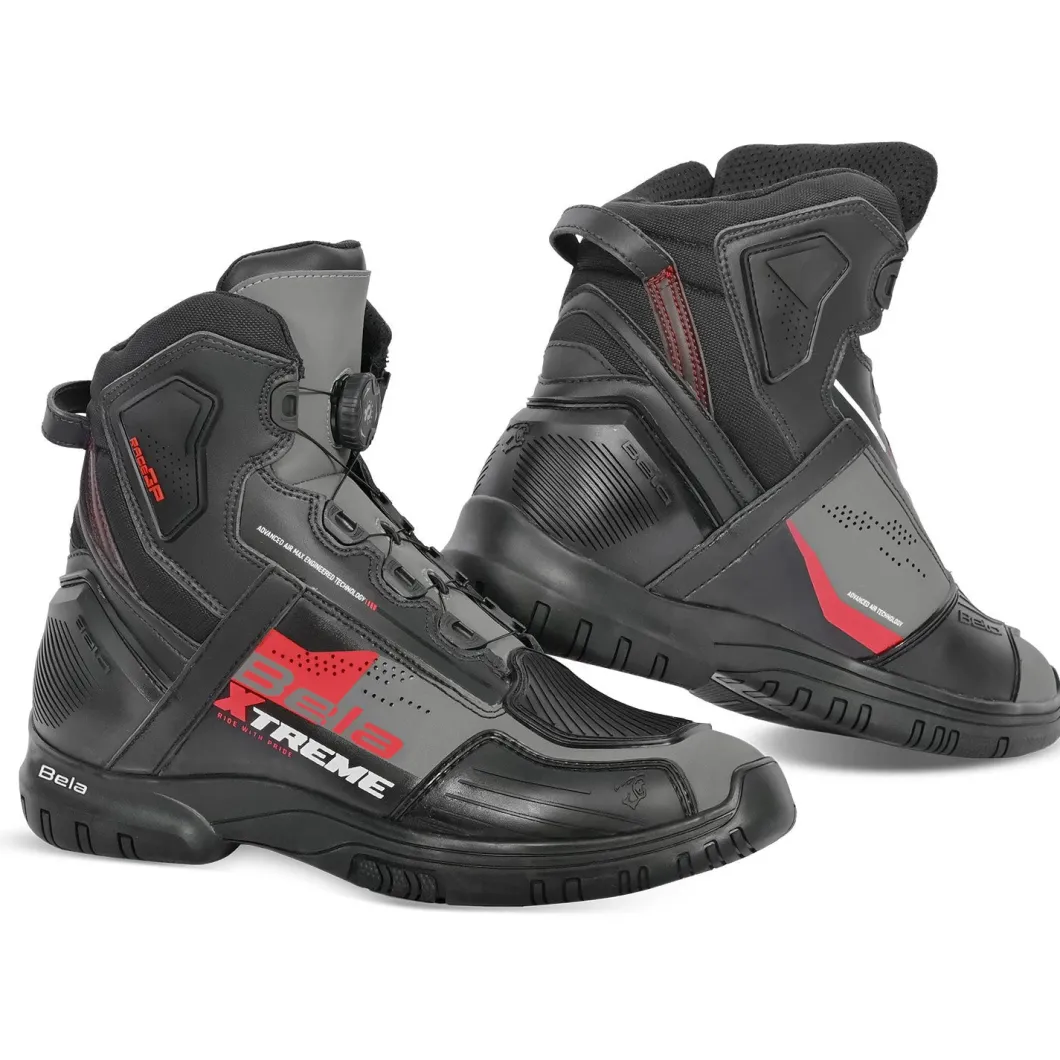 BELA EXTREME FORCE WOMEN'S MOTORCYCLE BOOTS BLACK GREY RED