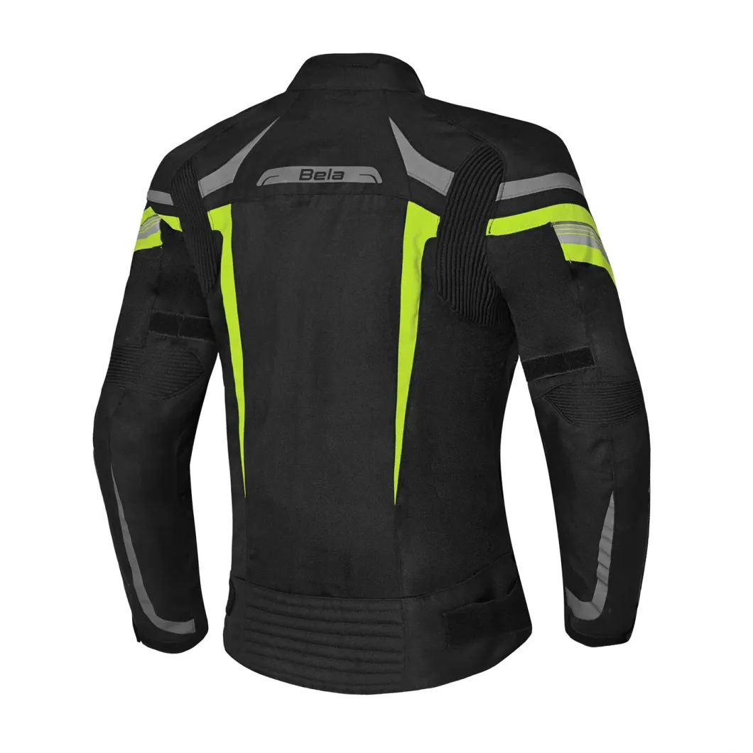 BELA HIGHLAND WOMEN'S MOTORCYCLE JACKET BLACK GREY AND YELLOW FABRIC
