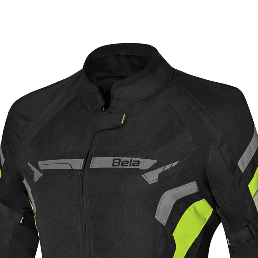 BELA HIGHLAND WOMEN'S MOTORCYCLE JACKET BLACK GREY AND YELLOW FABRIC