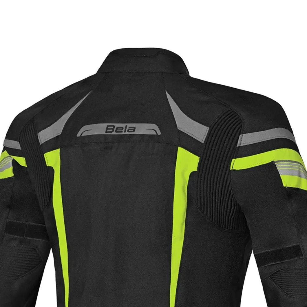 BELA HIGHLAND WOMEN'S MOTORCYCLE JACKET BLACK GREY AND YELLOW FABRIC
