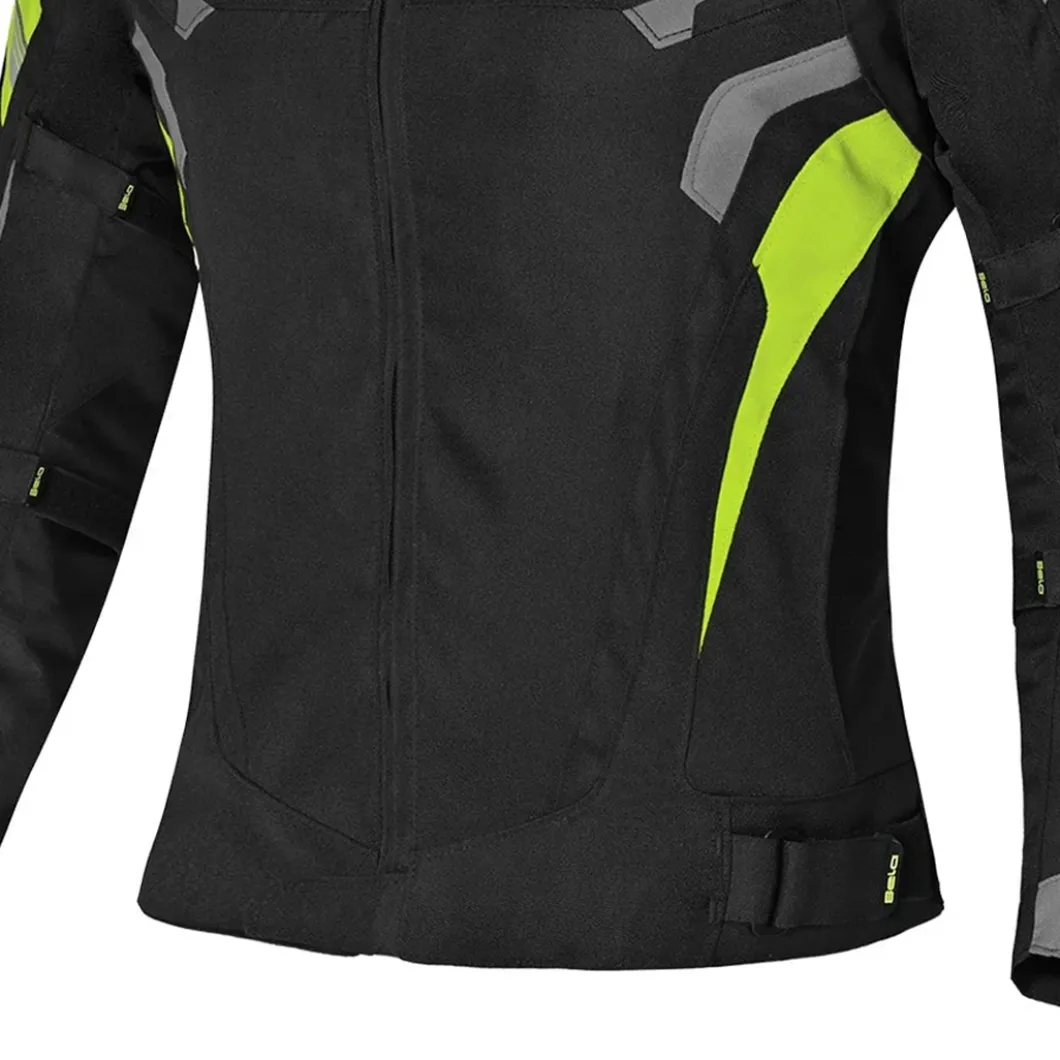 BELA HIGHLAND WOMEN'S MOTORCYCLE JACKET BLACK GREY AND YELLOW FABRIC