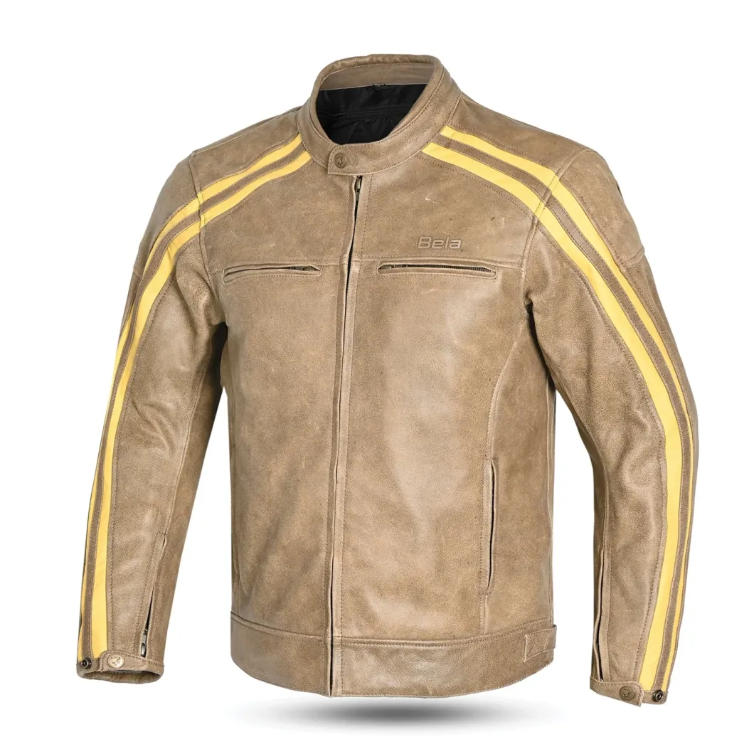 Bela Night Hawk Brown Beige Leather Motorcycle Jacket