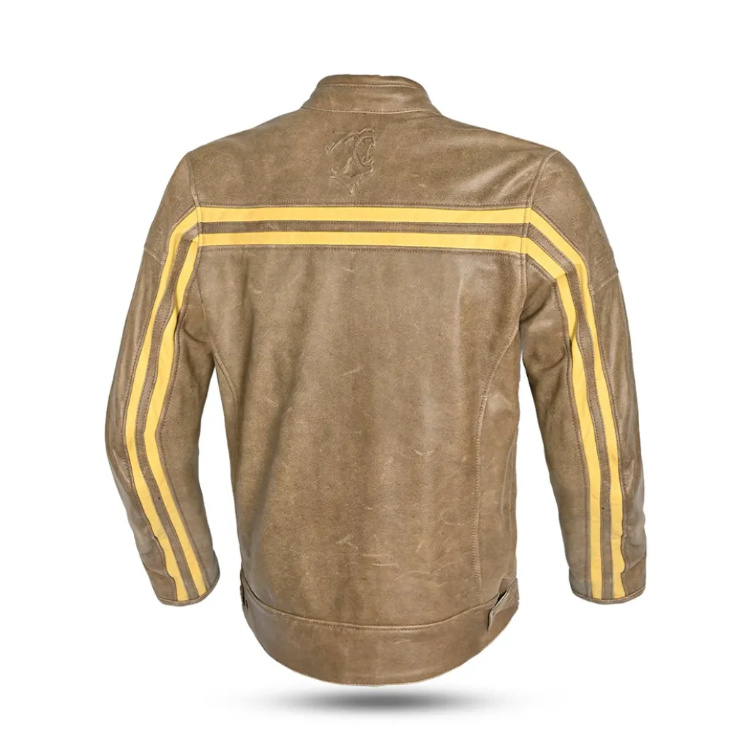 Bela Night Hawk Brown Beige Leather Motorcycle Jacket