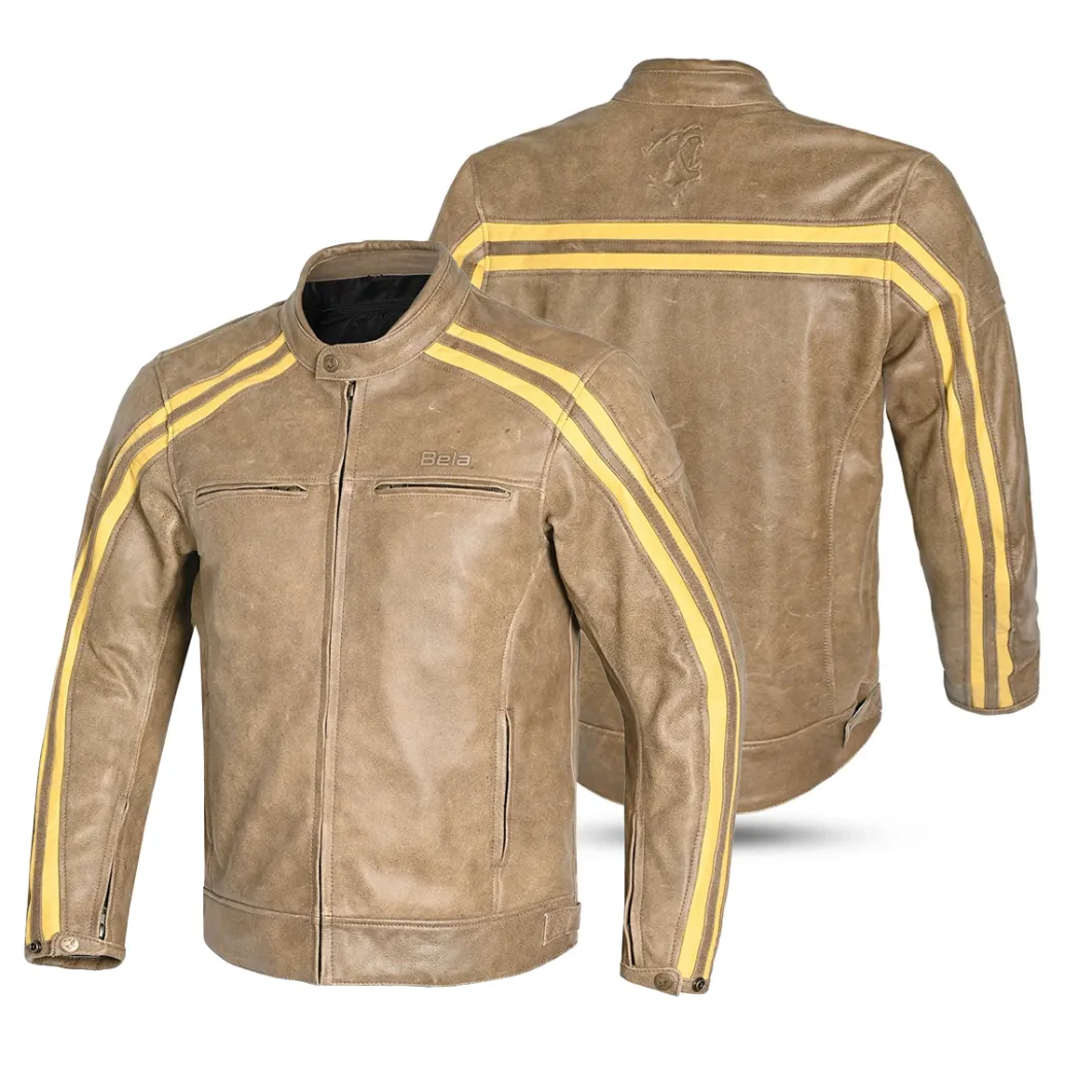 Bela Night Hawk Brown Beige Leather Motorcycle Jacket