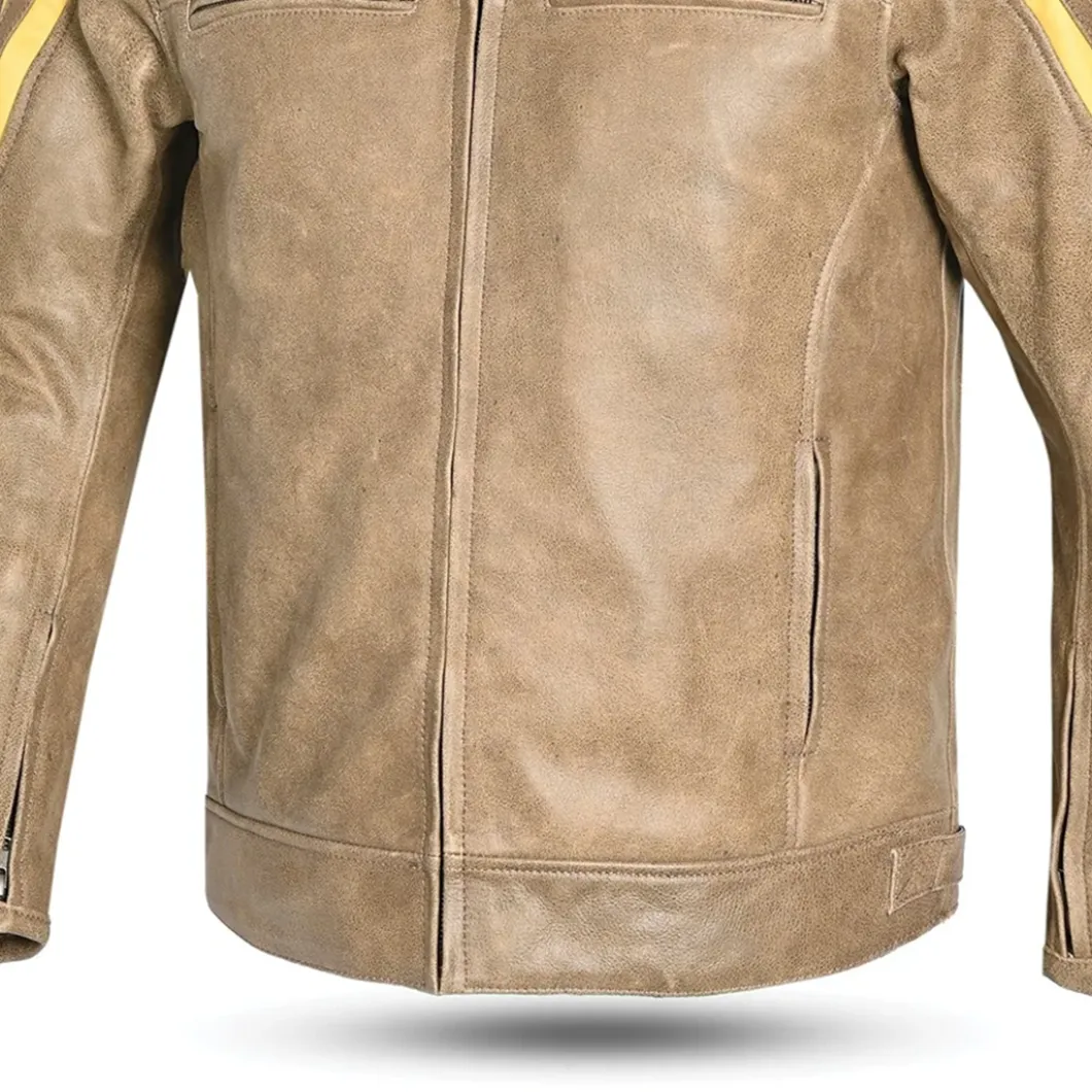 Bela Night Hawk Brown Beige Leather Motorcycle Jacket