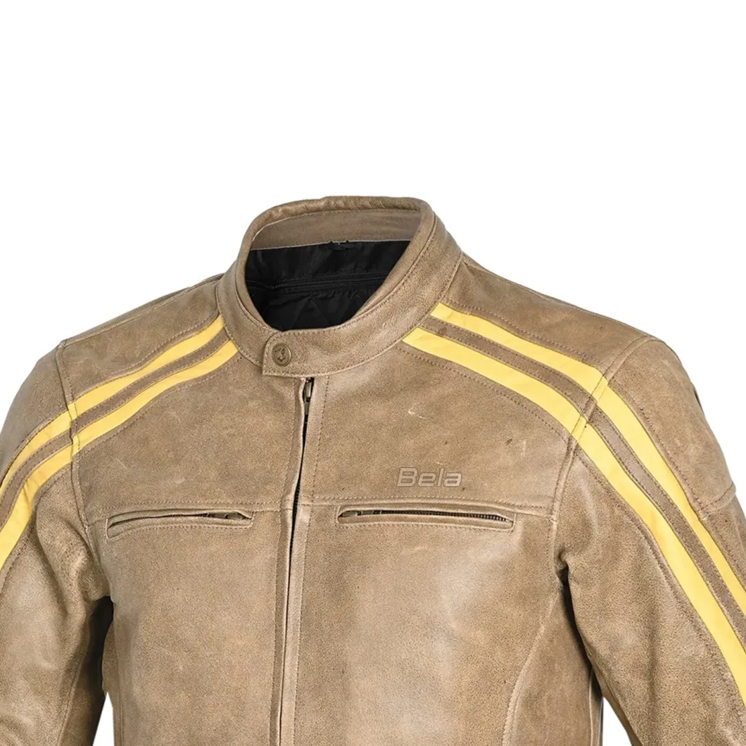 Bela Night Hawk Brown Beige Leather Motorcycle Jacket