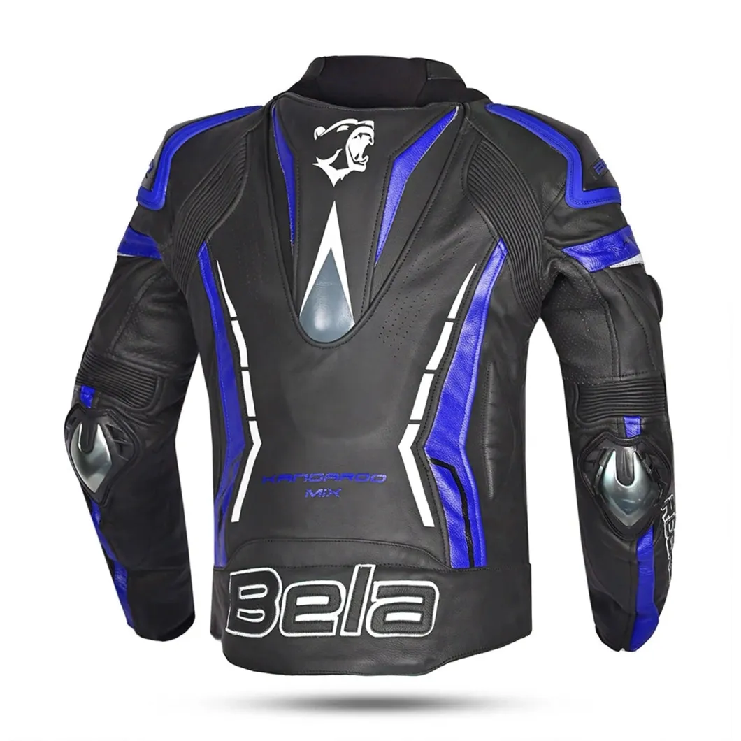 Bela Rocket Black Blue Men's Jacket (Kangaroo Leather Mix)