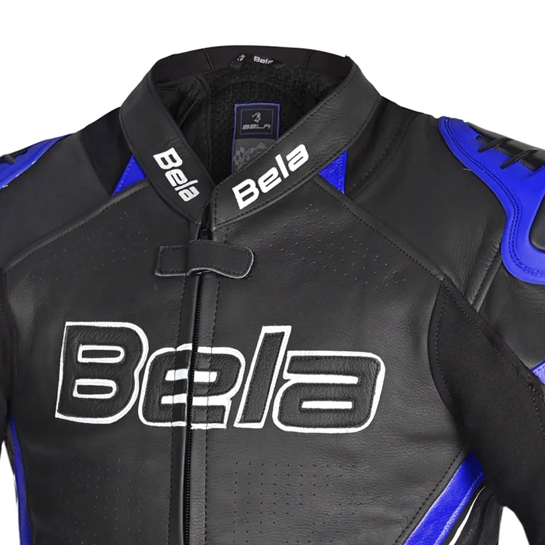 Bela Rocket Black Blue Men's Jacket (Kangaroo Leather Mix)