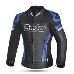 Bela Rocket Black Blue Women's Jacket (Kangaroo Leather Mix)