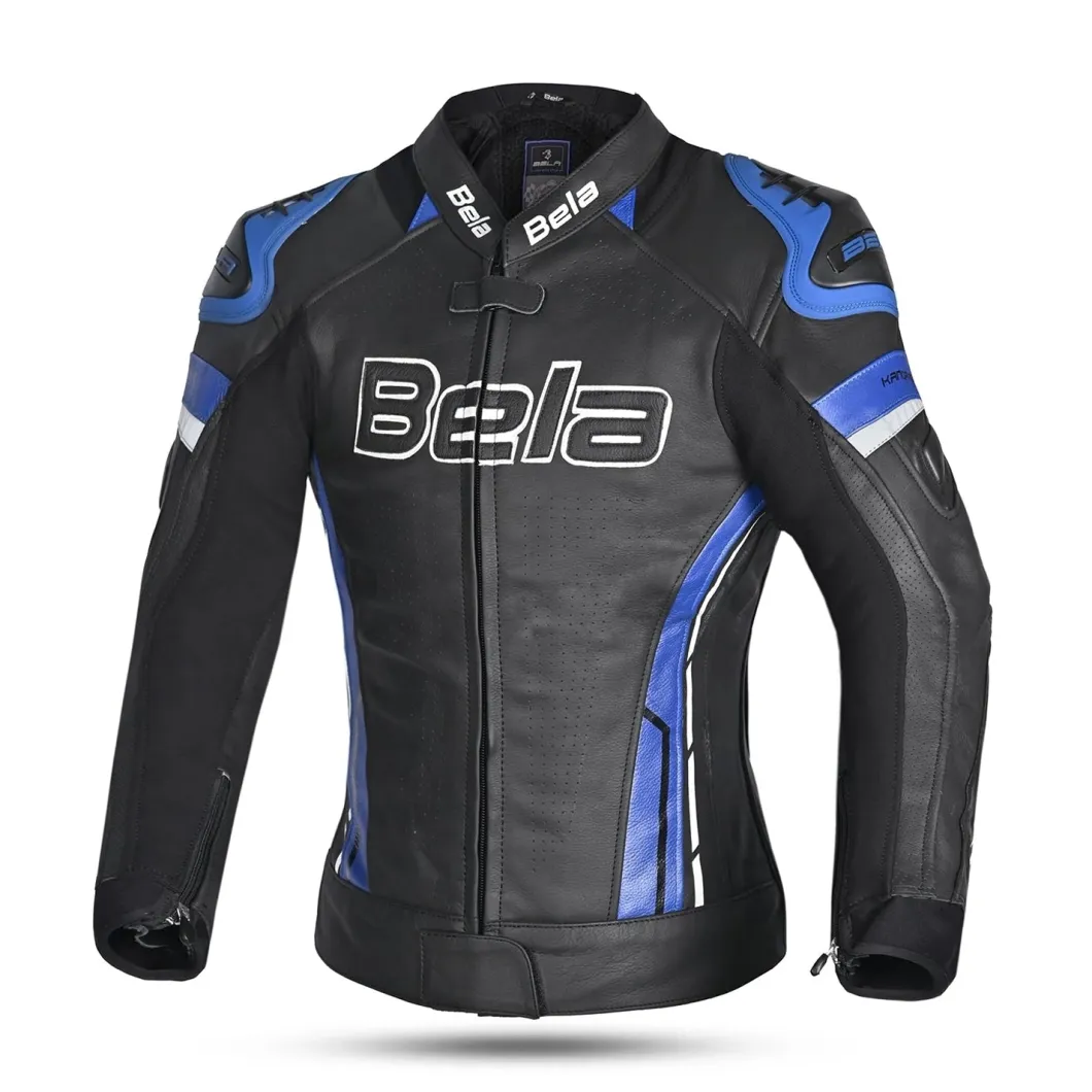 Bela Rocket Black Blue Women's Jacket (Kangaroo Leather Mix)