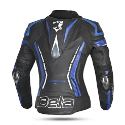 Bela Rocket Black Blue Women's Jacket (Kangaroo Leather Mix)