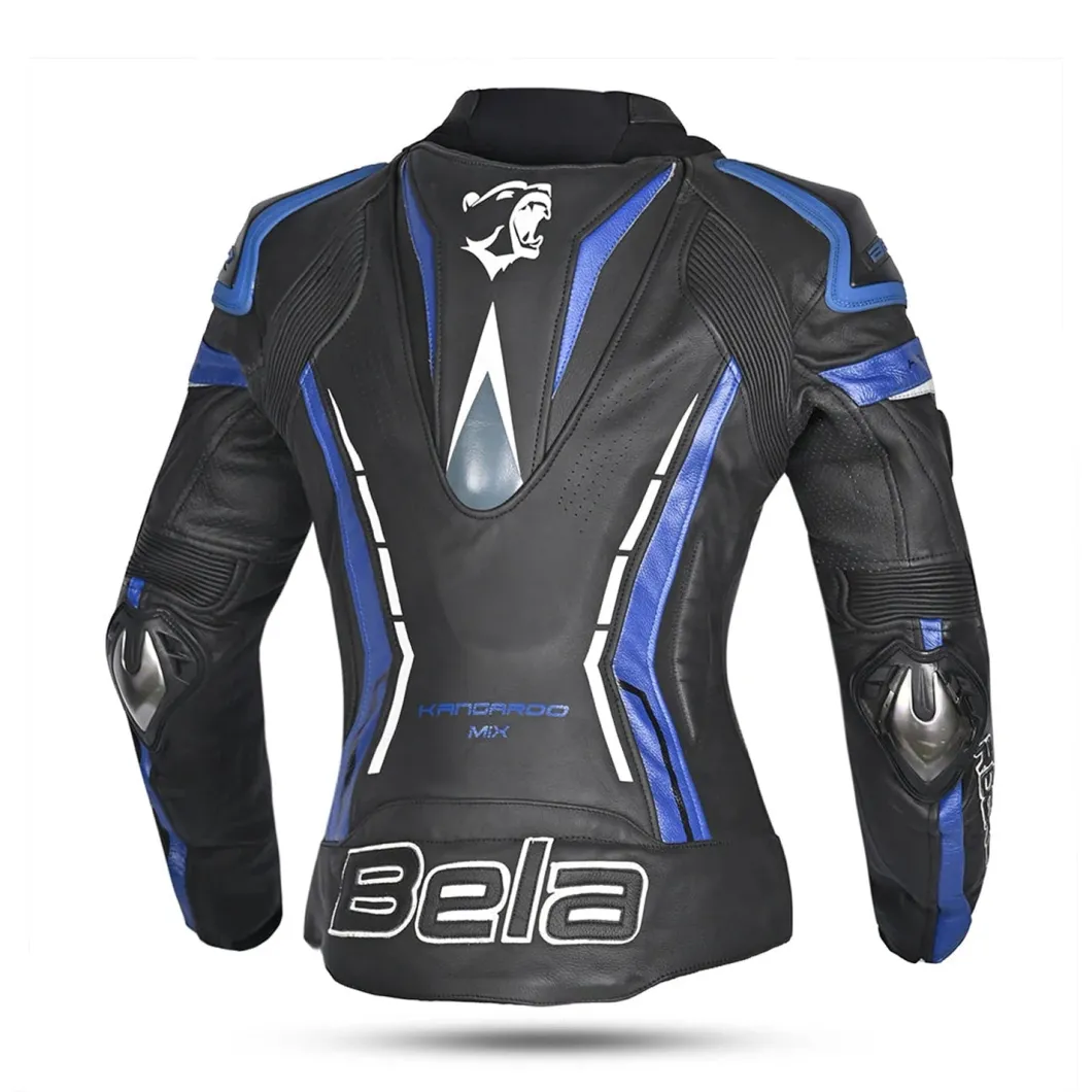 Bela Rocket Black Blue Women's Jacket (Kangaroo Leather Mix)