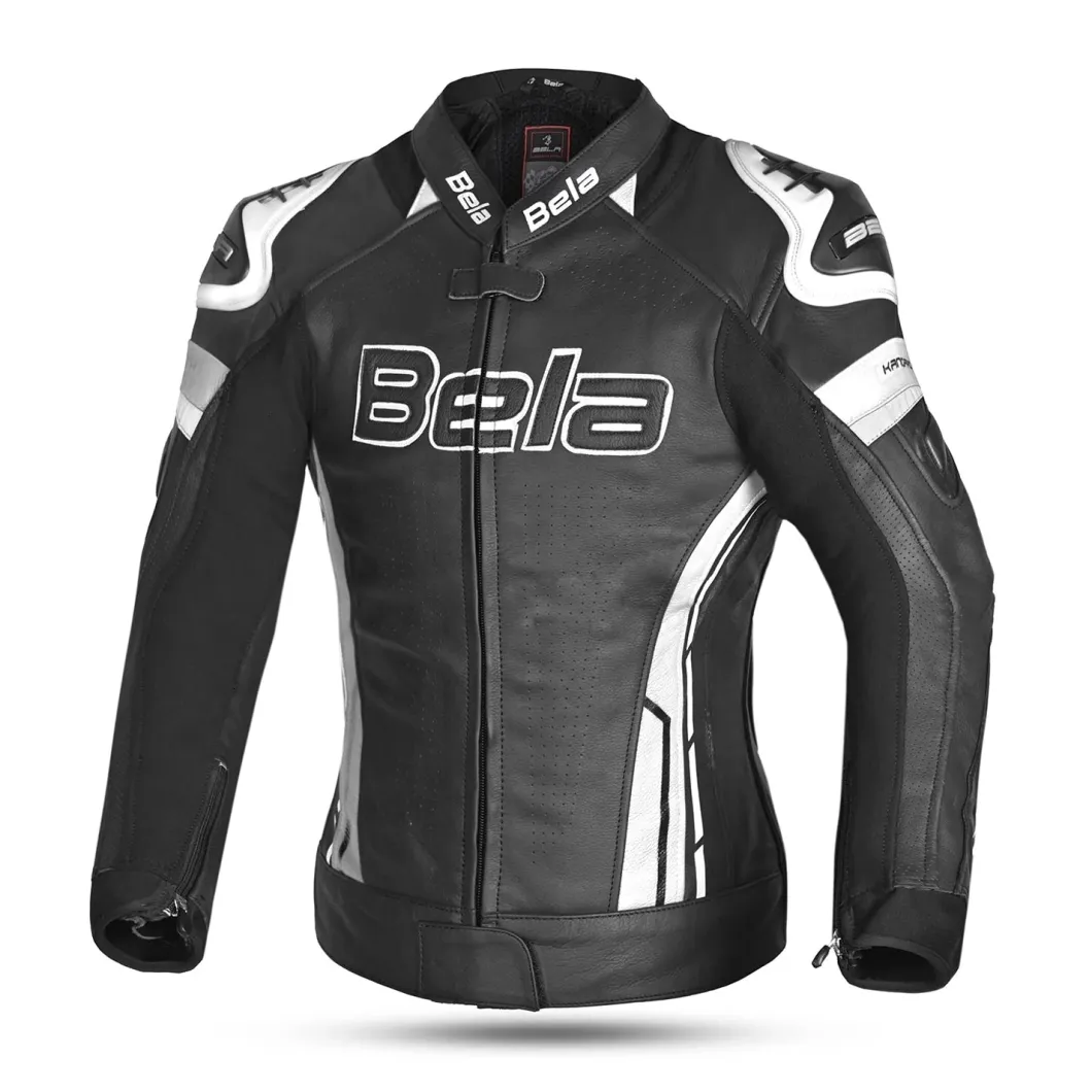 Bela Rocket Black White Women's Jacket (Kangaroo Leather Mix)