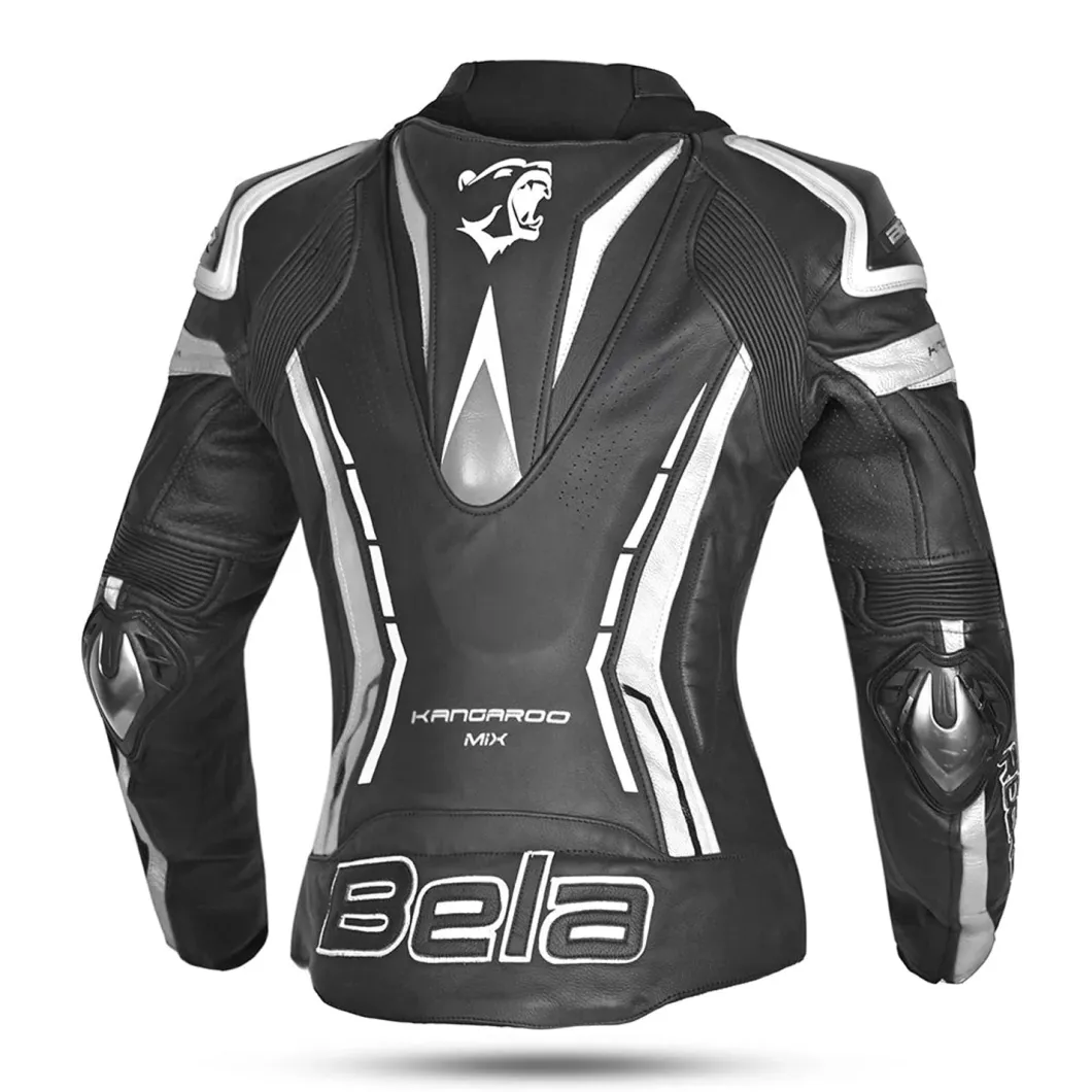 Bela Rocket Black White Women's Jacket (Kangaroo Leather Mix)