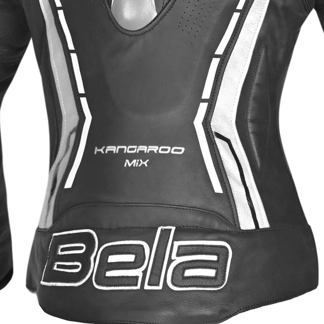 Bela Rocket Black White Women's Jacket (Kangaroo Leather Mix)