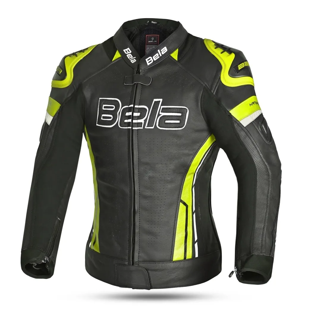Bela Rocket Black Yellow Women's Jacket (Kangaroo Leather Mix)