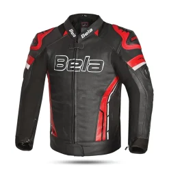 BELA ROCKET MEN'S BLACK AND RED LEATHER MOTORCYCLE JACKET