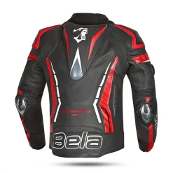 BELA ROCKET MEN'S BLACK AND RED LEATHER MOTORCYCLE JACKET