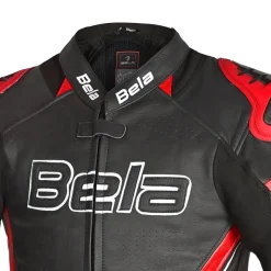 BELA ROCKET MEN'S BLACK AND RED LEATHER MOTORCYCLE JACKET
