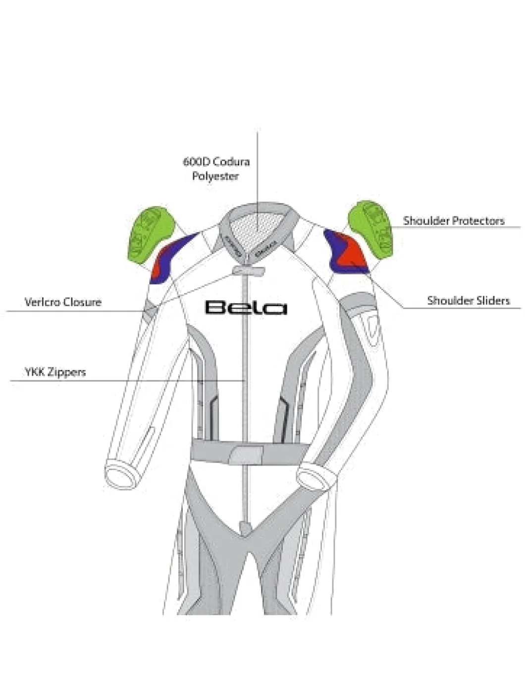 BELA ROCKET MIX KANGAROO 2 PC TUTA DI MOTO UOMO NERO BIANCO ROSSO