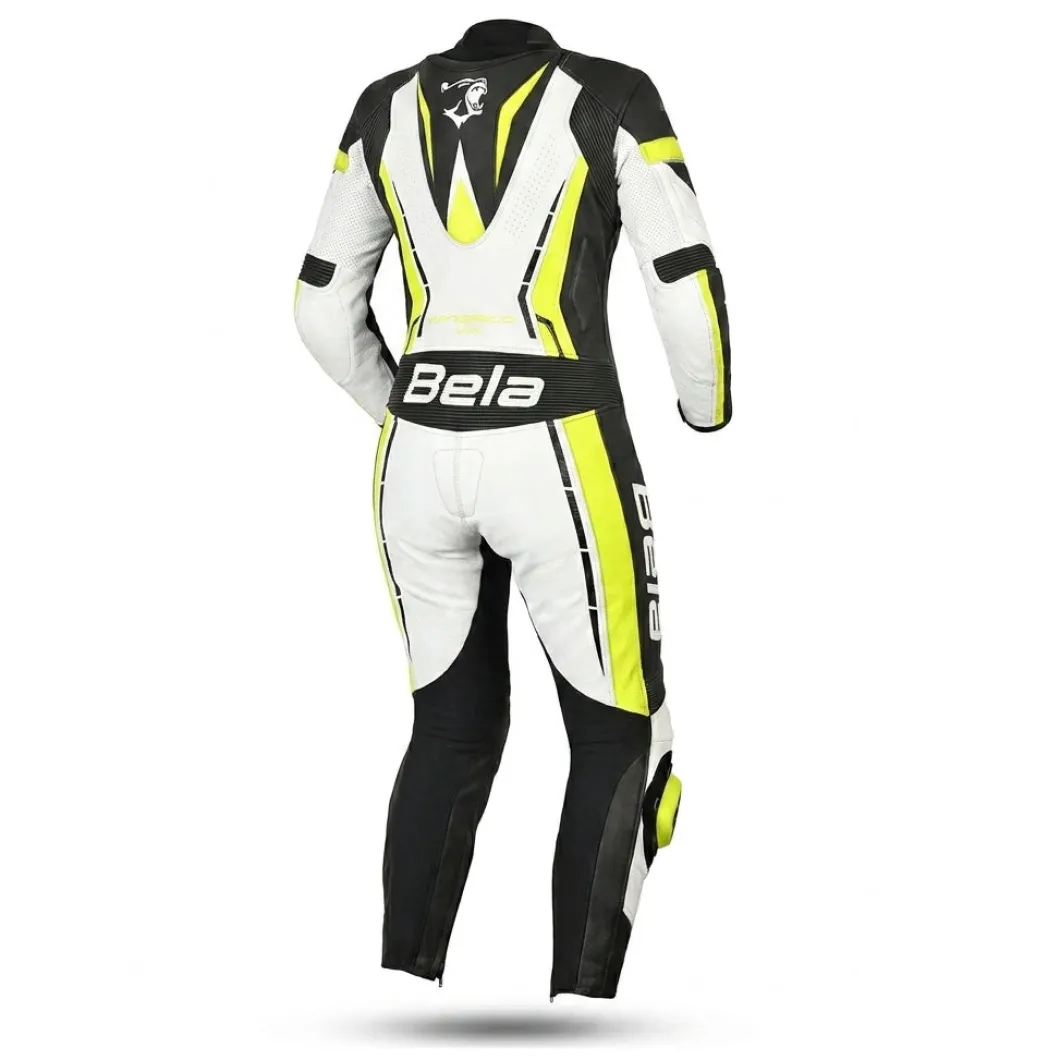 BELA ROCKET MIX KANGROO 1 PC TUTA DI MOTO DONNA BIANCO NERO GIALLO FLOU