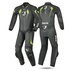 Bela Rollover Black Yellow 1PC Kids Leather Motorcycle Suits