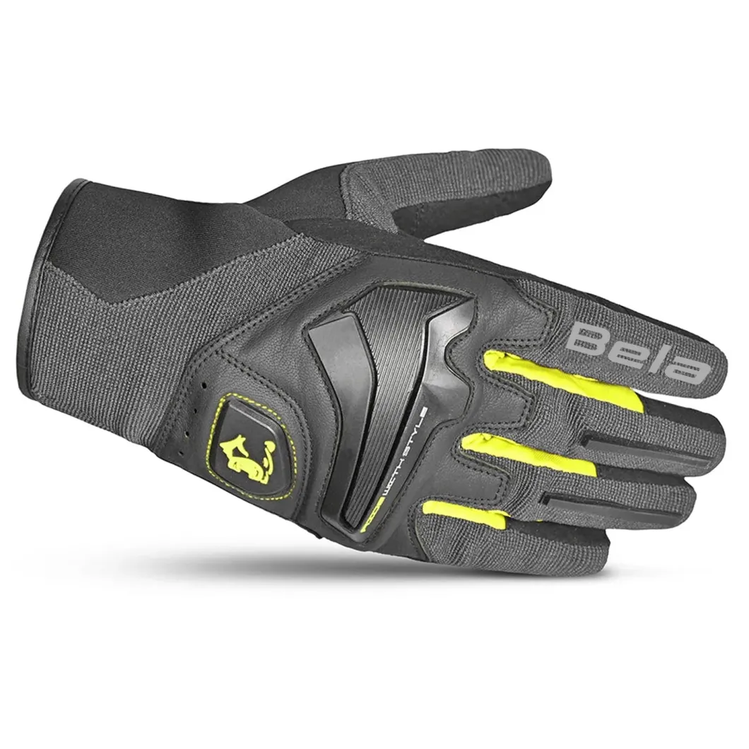 Bela star - MEN'S STAR FABRIC GLOVES, GREY/BLACK/YELLOW