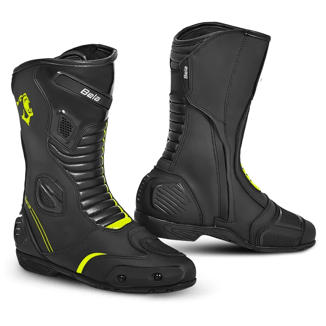 Bela Strip Sport Motorcycle Boots Black/Fluorescent Yellow