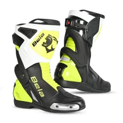Bela Turbo Track Racing Motorcycle Boots - Black White Fluorescent Yellow