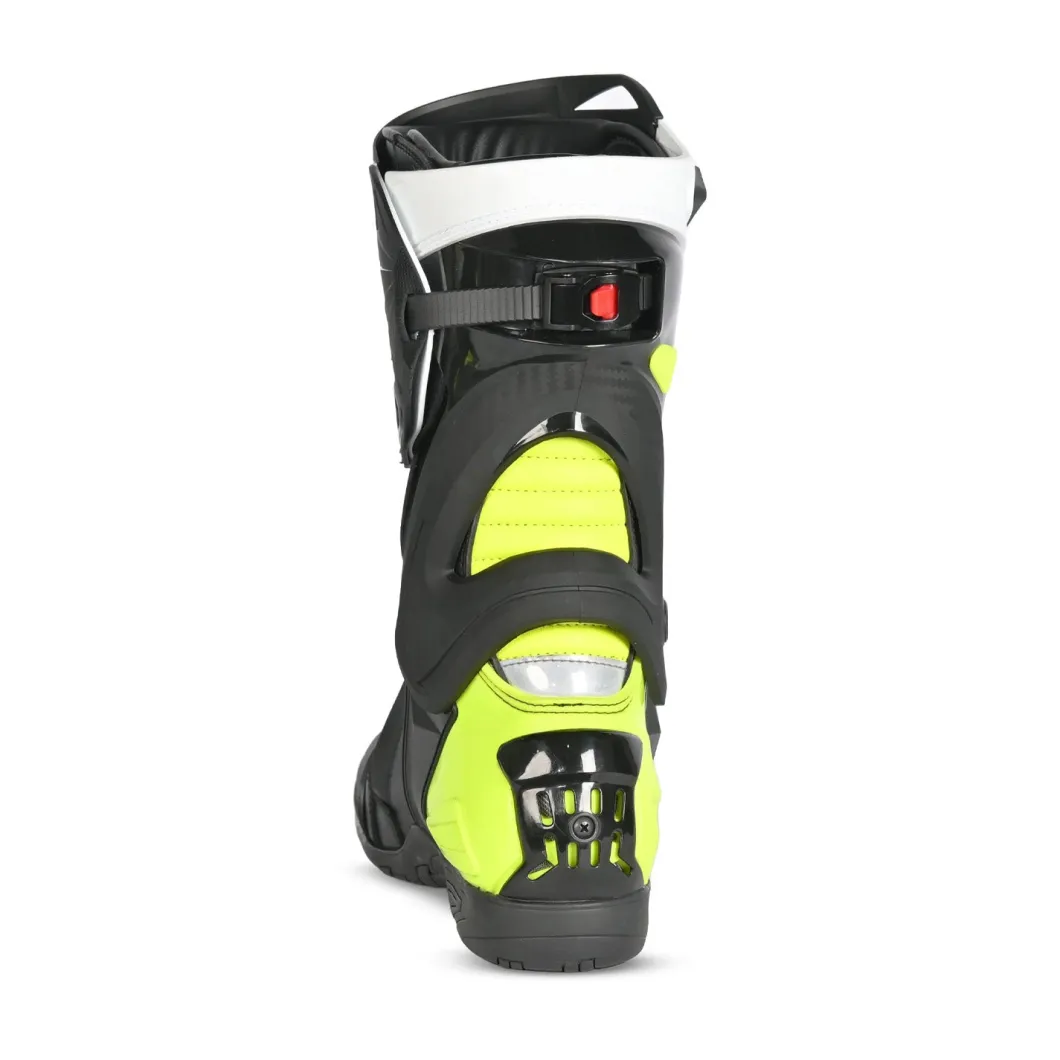 Bela Turbo Track Racing Motorcycle Boots - Black White Fluorescent Yellow