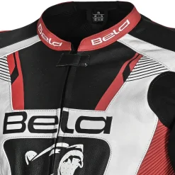 BELA X RACE GIACCA DI MOTO PELLE UOMO NERO BIANCO ROSSO