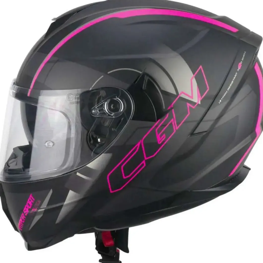 CGM 321G ATOM SPORT Full Face Motorcycle Helmets Black Fuchsia Fluo Matte
