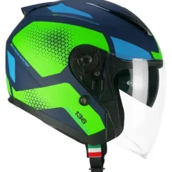 CGM 136G DNA GALAXY Motorcycle Jet Helmets Blue Green Fluo Matte