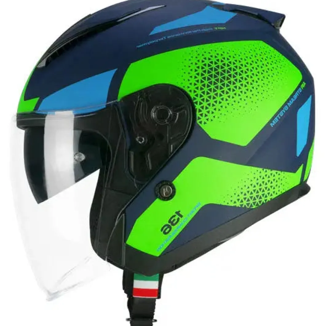 CGM 136G DNA GALAXY Motorcycle Jet Helmets Blue Green Fluo Matte