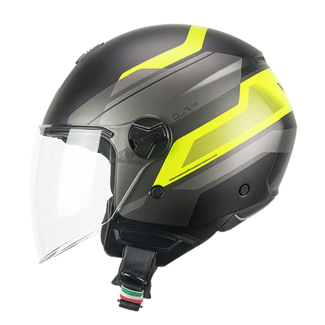 CGM 167K FLO CITY Cara Abierta Caschi Jet Lungo Nero Opaco E Giallo Fluorescente