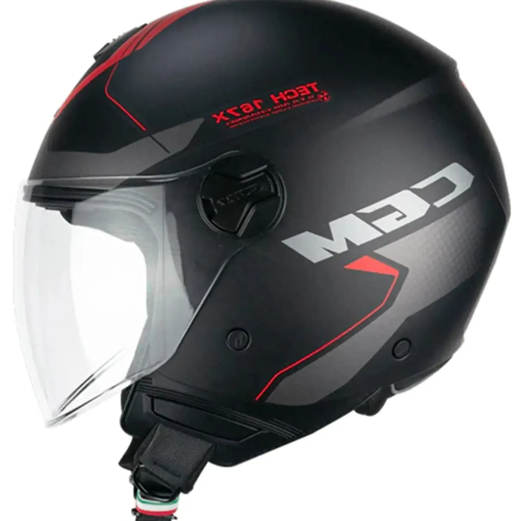 CGM 167X FLO TECH Motorcycle Jet Helmets Black Red