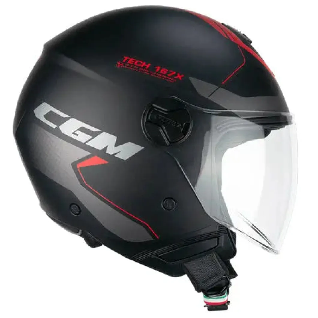 CGM 167X FLO TECH Motorcycle Jet Helmets Black Red