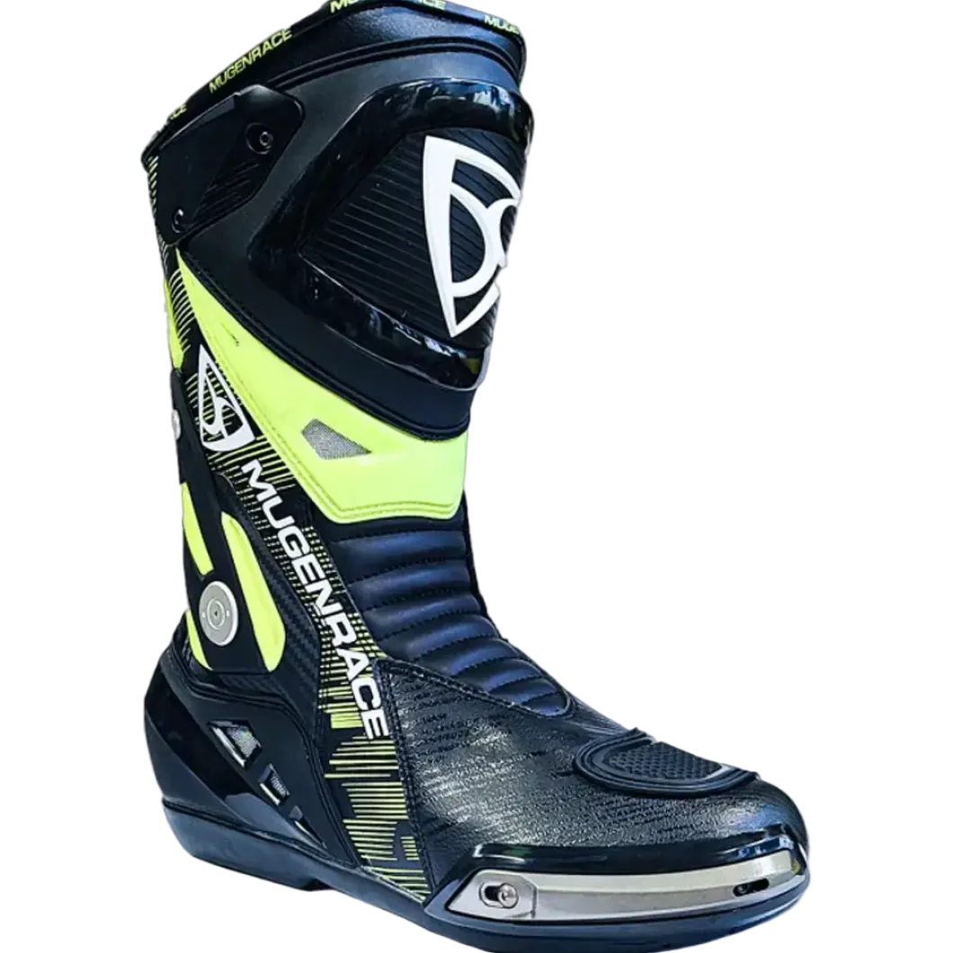 MUGENRACE BOT-MNR-2390 Phantom Plus Motorcycle Boots Black Fluorescent Yellow