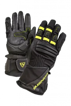 MUGENRACE FIRST WINTER Long Motorcycle Gloves Black Fluorescent Yellow