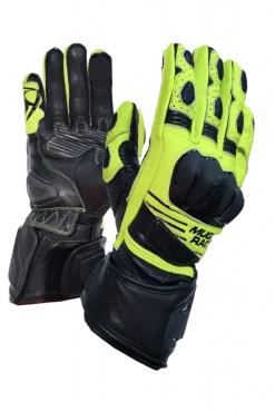 MUGENRACE G-MNR-2481 SPORT LINE Motorcycle Leather Gloves Black Fluo Yellow